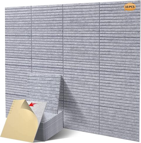 16 Pcs Pro Grade Soundproof Wall Panels,Acoustic Panels,Premium Sound Panels,Better Than Foam,Wedge Design,with Adhesive on Back,for Acoustical Treatments/Professional Studio,12×12×0.4 in(Light Grey) in Kuwait