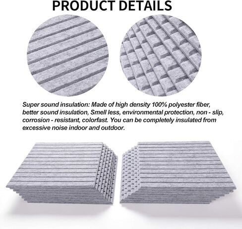 16 Pcs Pro Grade Soundproof Wall Panels,Acoustic Panels,Premium Sound Panels,Better Than Foam,Wedge Design,with Adhesive on Back,for Acoustical Treatments/Professional Studio,12×12×0.4 in(Light Grey) in Kuwait