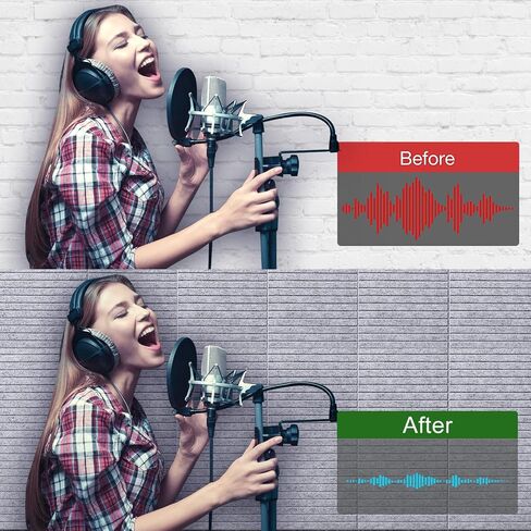 16 Pcs Pro Grade Soundproof Wall Panels,Acoustic Panels,Premium Sound Panels,Better Than Foam,Wedge Design,with Adhesive on Back,for Acoustical Treatments/Professional Studio,12×12×0.4 in(Light Grey) in Kuwait