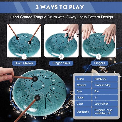 طبلة اللسان الفولاذية - 11 ملاحظة 6 بوصات طبلة المطر على شكل حرف C أدوات شفاء الصوت - طبلة يدوية للتأمل والترفيه والتعليم الموسيقي والحفلات الموسيقية وشفاء العقل واليوجا (ذهبي) in Kuwait