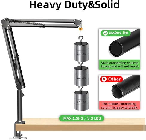 حامل ذراع eWonLife Mic Boom، حامل ذراع ميكروفون علوي مع رافعة عالية، حامل ذراع مقص قابل للتعديل مع محول برغي 3/8 بوصة إلى 5/8 بوصة لكرة الثلج اليتي الزرقاء، HyperX QuadCast in Kuwait