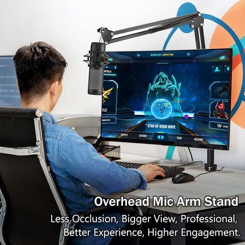 حامل ذراع eWonLife Mic Boom، حامل ذراع ميكروفون علوي مع رافعة عالية، حامل ذراع مقص قابل للتعديل مع محول برغي 3/8 بوصة إلى 5/8 بوصة لكرة الثلج اليتي الزرقاء، HyperX QuadCast in Kuwait