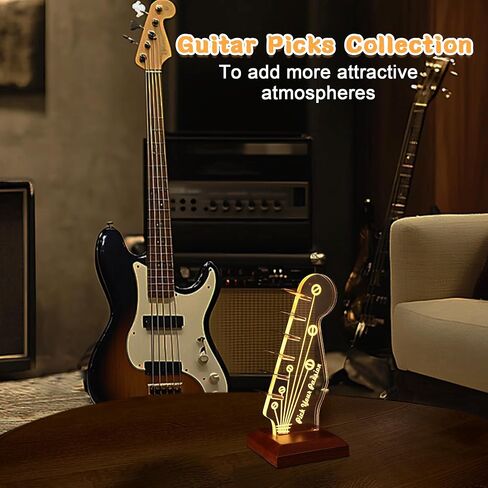 Lampeez Light Up Headstock Shaped Guitar Pick Holder Desktop, Clear Acrylic Solid Wood Pick Holder with USB Powered for Picks Storage and Display, Guitar Gifts for Guitar Players Enthusiasts in Saudi Arabia