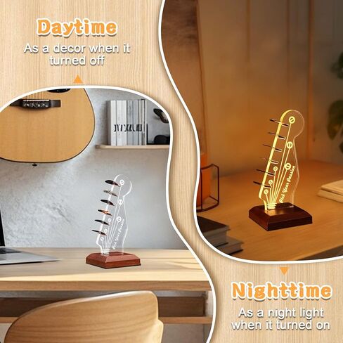 Lampeez Light Up Headstock Shaped Guitar Pick Holder Desktop, Clear Acrylic Solid Wood Pick Holder with USB Powered for Picks Storage and Display, Guitar Gifts for Guitar Players Enthusiasts in Saudi Arabia