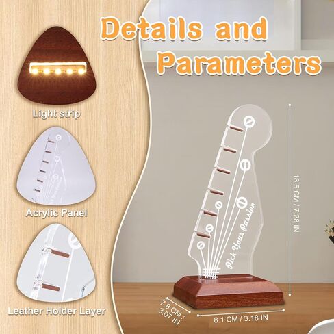 Lampeez Light Up Headstock Shaped Guitar Pick Holder Desktop, Clear Acrylic Solid Wood Pick Holder with USB Powered for Picks Storage and Display, Guitar Gifts for Guitar Players Enthusiasts in Saudi Arabia