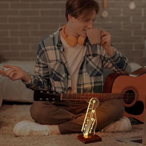 Lampeez Light Up Headstock Shaped Guitar Pick Holder Desktop, Clear Acrylic Solid Wood Pick Holder with USB Powered for Picks Storage and Display, Guitar Gifts for Guitar Players Enthusiasts in Saudi Arabia
