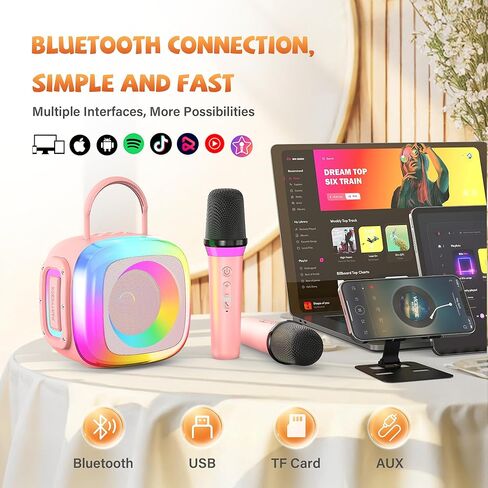 آلة كاريوكي للأطفال، آلة كاريوكي صغيرة محمولة مع 2 ميكروفونات لاسلكية وأضواء ملونة، أفكار هدايا لحفلات المنزل العائلي وأعياد الميلاد وأعياد الميلاد للفتيات والأولاد من سن 3 إلى 12 سنة فما فوق in Kuwait