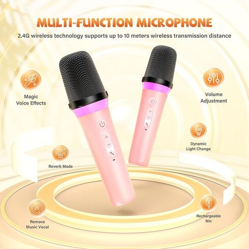 آلة كاريوكي للأطفال، آلة كاريوكي صغيرة محمولة مع 2 ميكروفونات لاسلكية وأضواء ملونة، أفكار هدايا لحفلات المنزل العائلي وأعياد الميلاد وأعياد الميلاد للفتيات والأولاد من سن 3 إلى 12 سنة فما فوق in Kuwait