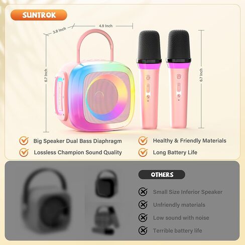 آلة كاريوكي للأطفال، آلة كاريوكي صغيرة محمولة مع 2 ميكروفونات لاسلكية وأضواء ملونة، أفكار هدايا لحفلات المنزل العائلي وأعياد الميلاد وأعياد الميلاد للفتيات والأولاد من سن 3 إلى 12 سنة فما فوق in Kuwait