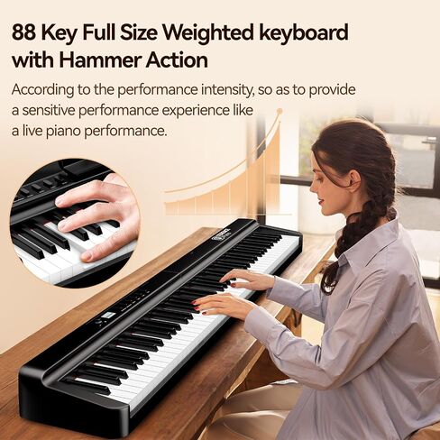 TERENCE Digital Piano 88 Key Weighted Keyboard, Full Size Piano Keyboard with 2X15W Speakers, Music Stand, Keyboard Stickers, and Sustain Pedal, Portable Folding Piano Gift Teaching for Beginners in Kuwait