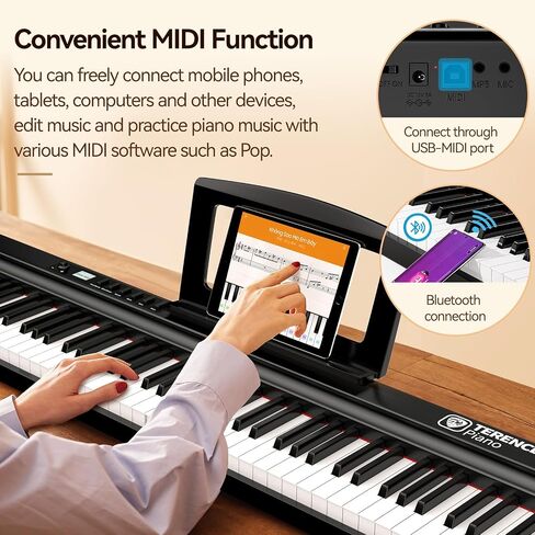TERENCE Digital Piano 88 Key Weighted Keyboard, Full Size Piano Keyboard with 2X15W Speakers, Music Stand, Keyboard Stickers, and Sustain Pedal, Portable Folding Piano Gift Teaching for Beginners in Kuwait