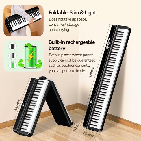 TERENCE Digital Piano 88 Key Weighted Keyboard, Full Size Piano Keyboard with 2X15W Speakers, Music Stand, Keyboard Stickers, and Sustain Pedal, Portable Folding Piano Gift Teaching for Beginners in Kuwait