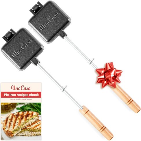 Uno Casa Small Double Pie Iron Sandwich Maker Set of 2, Japanese Sandwich Maker with Recipe Book, Campfire Cooking Equipment - Mountain Pie Maker Cast Iron in Saudi Arabia