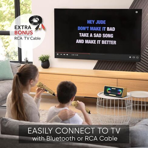 MASINGO Karaoke Machine for Adults and Kids with 2 Wireless Microphones, Portable Bluetooth Singing Speaker, Colorful LED Lights, PA System, Lyrics Display Phone Holder, and TV Cable. Presto G2 in Saudi Arabia