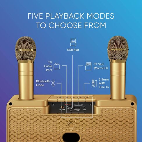 MASINGO Karaoke Machine for Adults and Kids with 2 Wireless Microphones, Portable Bluetooth Singing Speaker, Colorful LED Lights, PA System, Lyrics Display Phone Holder, and TV Cable. Presto G2 in Saudi Arabia