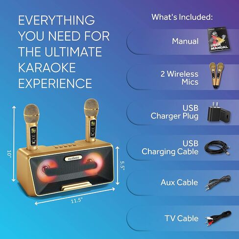 MASINGO Karaoke Machine for Adults and Kids with 2 Wireless Microphones, Portable Bluetooth Singing Speaker, Colorful LED Lights, PA System, Lyrics Display Phone Holder, and TV Cable. Presto G2 in Saudi Arabia