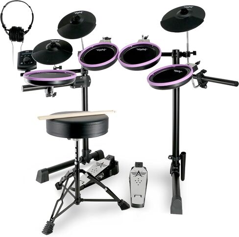 Electric Drum Set Electronic Drum Set for Beginner Electric Drums with Quiet Mesh Pads 20 Drum Set 350 Sounds 2 Pedals Bluetooth Sticks Drum Stool Headphone 6.35mm Audio Cable（Purple） in Saudi Arabia