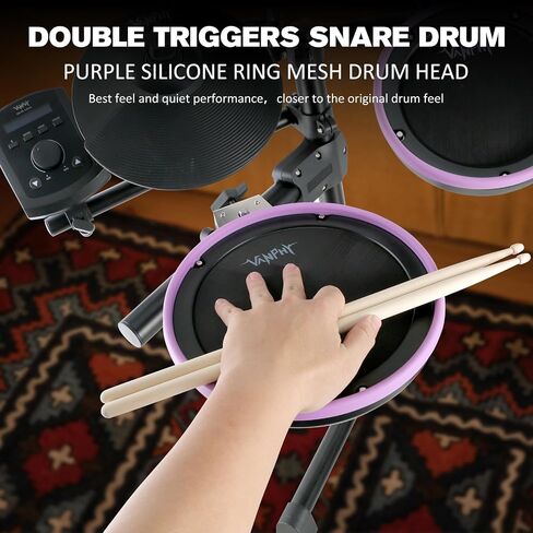 Electric Drum Set Electronic Drum Set for Beginner Electric Drums with Quiet Mesh Pads 20 Drum Set 350 Sounds 2 Pedals Bluetooth Sticks Drum Stool Headphone 6.35mm Audio Cable（Purple） in Saudi Arabia