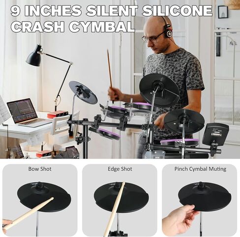 Electric Drum Set Electronic Drum Set for Beginner Electric Drums with Quiet Mesh Pads 20 Drum Set 350 Sounds 2 Pedals Bluetooth Sticks Drum Stool Headphone 6.35mm Audio Cable（Purple） in Saudi Arabia