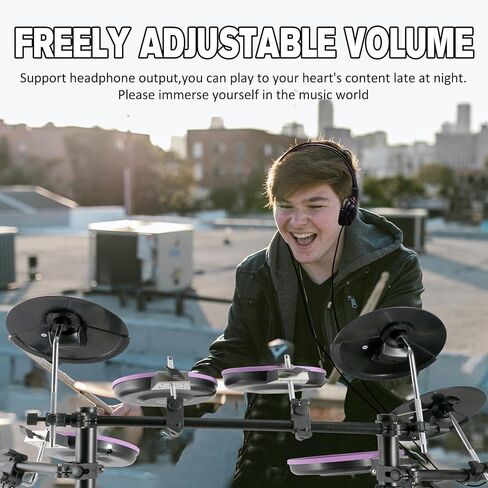 Electric Drum Set Electronic Drum Set for Beginner Electric Drums with Quiet Mesh Pads 20 Drum Set 350 Sounds 2 Pedals Bluetooth Sticks Drum Stool Headphone 6.35mm Audio Cable（Purple） in Saudi Arabia