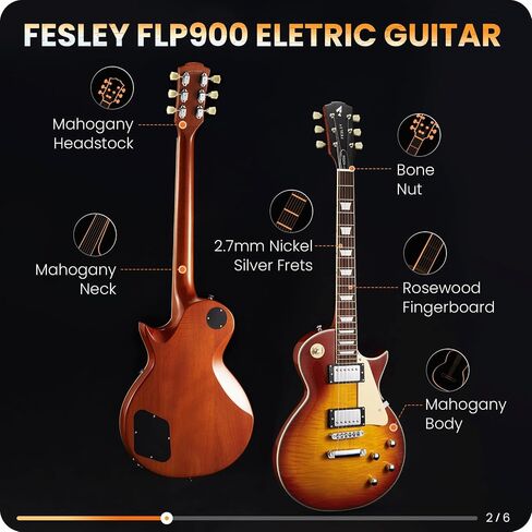 Fesley LP Electric Guitar with Arched Top:39" Solid Body Electric Guitars with Mahogany Body/Rosewood Fretboard,Electric Guitar with Humbucker Pickups,Electric Guitar Kit with Alice String,Sunburst in Saudi Arabia