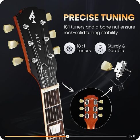 Fesley LP Electric Guitar with Arched Top:39" Solid Body Electric Guitars with Mahogany Body/Rosewood Fretboard,Electric Guitar with Humbucker Pickups,Electric Guitar Kit with Alice String,Sunburst in Saudi Arabia