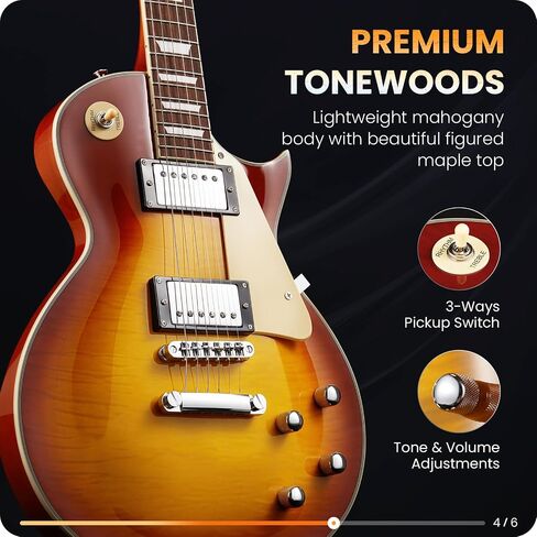 Fesley LP Electric Guitar with Arched Top:39" Solid Body Electric Guitars with Mahogany Body/Rosewood Fretboard,Electric Guitar with Humbucker Pickups,Electric Guitar Kit with Alice String,Sunburst in Saudi Arabia