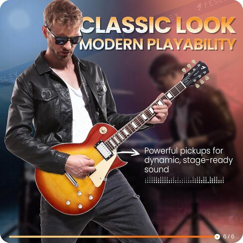 Fesley LP Electric Guitar with Arched Top:39" Solid Body Electric Guitars with Mahogany Body/Rosewood Fretboard,Electric Guitar with Humbucker Pickups,Electric Guitar Kit with Alice String,Sunburst in Saudi Arabia