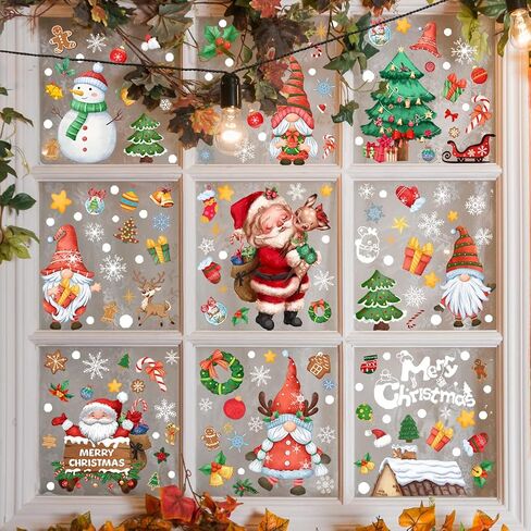 Snowflake Window Clings,9 Sheets Christmas Window Clings, Christmas Decorations Indoor 253 Pcs White Snowflake for Glass Window Home Decor Snowflakes Stickers Decals Christmas Winter Decorations in Saudi Arabia