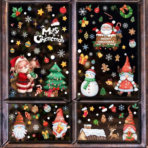 Snowflake Window Clings,9 Sheets Christmas Window Clings, Christmas Decorations Indoor 253 Pcs White Snowflake for Glass Window Home Decor Snowflakes Stickers Decals Christmas Winter Decorations in Saudi Arabia