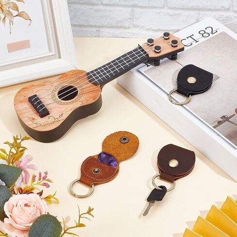 OLYCRAFT 3Pcs 3 Colors Leather Guitar Pick Holder Set Full Grain Leather Guitar Rustic Pick Case Leather Keychain Case Bag Guitar Pick Holder for Guitar Players Key Organizer-Coconut Brown Camel Black in Saudi Arabia