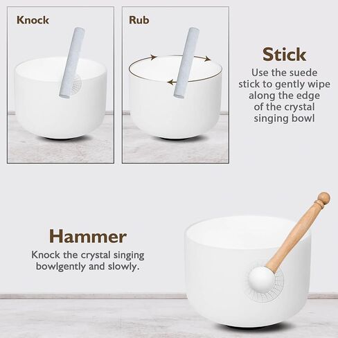 7-11inch White Quartz Crystal Singing Bowl Set of 3pcs 7"G 9"A 11"F with Suede Striker Mallet for Meditation Healing Yoga Sound Bath in Saudi Arabia