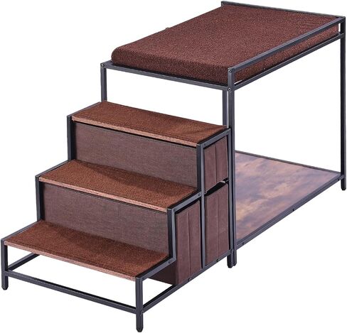 VEVOR Pet Bunk Bed with Stairs, Dog/Cat Window Perch for High Beds and Couches, Medium Multi-Level 3 Step Dog Seat Platform Sleeper Couch, Practical for Modern Homes (Rustic Brown) in Saudi Arabia