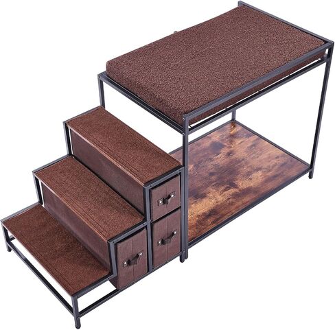 VEVOR Pet Bunk Bed with Stairs, Dog/Cat Window Perch for High Beds and Couches, Medium Multi-Level 3 Step Dog Seat Platform Sleeper Couch, Practical for Modern Homes (Rustic Brown) in Saudi Arabia