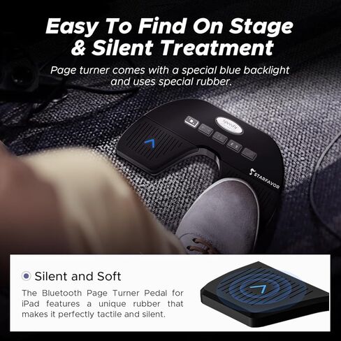 Starfavor Wireless Page Turner Pedal for IPad Tablets Phone App USB Foot Pedal Wireless Foot Pedal Design with Dark Visible Blue Light and Special Metal Base, Silent, Rechargeable in Kuwait