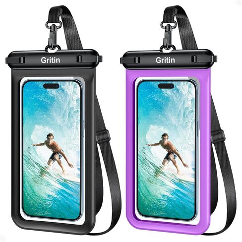 Gritin Waterproof Phone Pouch,[2 Pack]IPX8 Universal Waterproof Phone Case Dry Bag for Swimming, Adjustable Lanyard Underwater Phone Case for iPhone 15 14 13,Galaxy and Phones up to 7.2"-Black+Yellow in Saudi Arabia