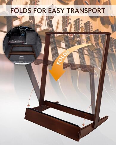 حامل حامل جيتار متعدد من ستريتش، حامل خشبي قابل للطي للعديد من الجيتارات الصوتية الكهربائية، شاشة عرض أرضية مبطنة لعربات التنزه، المنزل، الاستوديو، معيار SMT-20 (6 حامل) in Kuwait