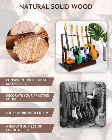 حامل حامل جيتار متعدد من ستريتش، حامل خشبي قابل للطي للعديد من الجيتارات الصوتية الكهربائية، شاشة عرض أرضية مبطنة لعربات التنزه، المنزل، الاستوديو، معيار SMT-20 (6 حامل) in Kuwait