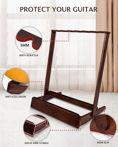 حامل حامل جيتار متعدد من ستريتش، حامل خشبي قابل للطي للعديد من الجيتارات الصوتية الكهربائية، شاشة عرض أرضية مبطنة لعربات التنزه، المنزل، الاستوديو، معيار SMT-20 (6 حامل) in Kuwait