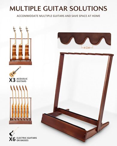 حامل حامل جيتار متعدد من ستريتش، حامل خشبي قابل للطي للعديد من الجيتارات الصوتية الكهربائية، شاشة عرض أرضية مبطنة لعربات التنزه، المنزل، الاستوديو، معيار SMT-20 (6 حامل) in Kuwait