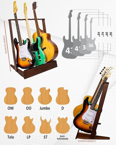 حامل حامل جيتار متعدد من ستريتش، حامل خشبي قابل للطي للعديد من الجيتارات الصوتية الكهربائية، شاشة عرض أرضية مبطنة لعربات التنزه، المنزل، الاستوديو، معيار SMT-20 (6 حامل) in Kuwait