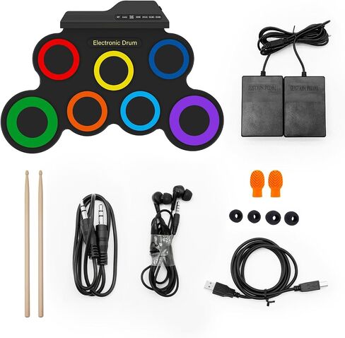 BESFAN Portable Electronic Drum Set - 7 Pads Roll up Drum Practice Pad with Pedals & Stick, Headphone, Jack in Drum Set Kit for Kids and Adults, Great Holiday Christmas & Birthday Gift in Kuwait