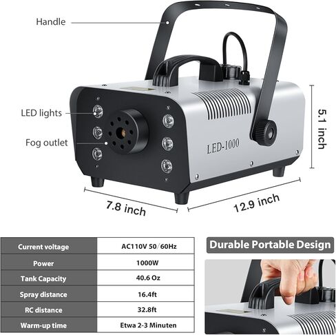 DMX 1000W Fog Machine with Wireless Remote Control,Smoke & Haze Machine with 6 LED RGB Light for Atmosphere, Theatrical, Halloween, Party, Stage Effects, and Wedding in Saudi Arabia