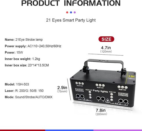 21 Eyes Stage Light Disco Dj Party Strobe Lights Indoor Sound Activated RGB UV Ball Lighting by DMX512 Control LED Ravelight for Home Parties Karaoke Birthday Wedding Bar in Saudi Arabia