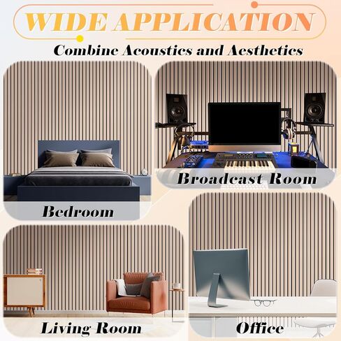 10 عبوات من لوحات الحائط الصوتية الكبيرة، لوحات مقاومة للصوت للجدار، لوحات عازلة للصوت ذاتية اللصق مقاس 47 × 12 × 0.4 بوصة، معالجة صوتية لاستوديو تسجيل المكاتب المنزلية in Kuwait