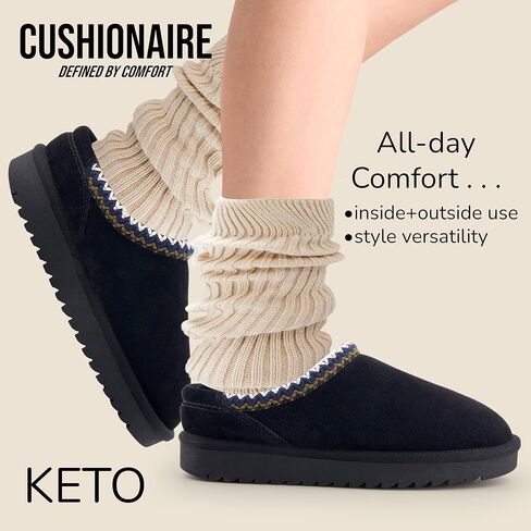CUSHIONAIRE Keto Womens Slippers Slip-On Suede Mule Slipper - Cozy & Stylish, Memory Foam & Faux Fur Lining, Wide Widths Available in Kuwait