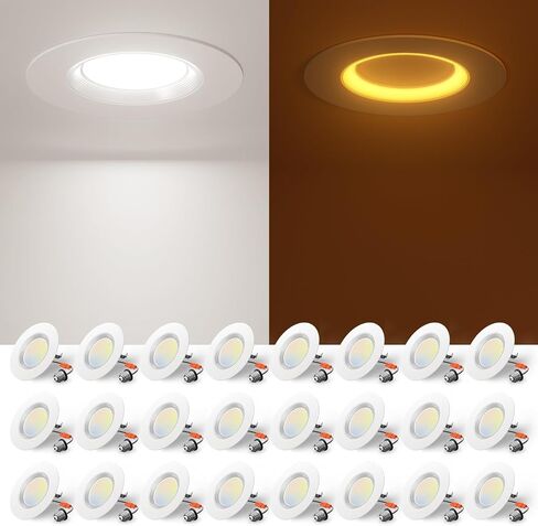 Amico 24 Pack 6 inch 5CCT LED Recessed Lighting with Night Light, 12.5W=100W, 1000LM Can Lights with Baffle Trim, Dimmable, Retrofit Downlight, 2700K/3000K/3500K/4000K/5000K Selectable- ETL & FCC in Saudi Arabia