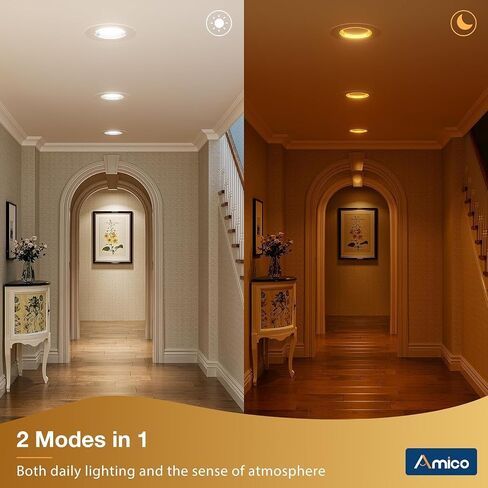 Amico 24 Pack 6 inch 5CCT LED Recessed Lighting with Night Light, 12.5W=100W, 1000LM Can Lights with Baffle Trim, Dimmable, Retrofit Downlight, 2700K/3000K/3500K/4000K/5000K Selectable- ETL & FCC in Saudi Arabia
