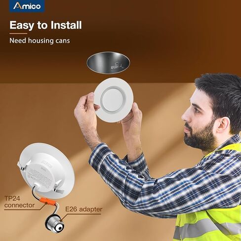 Amico 24 Pack 6 inch 5CCT LED Recessed Lighting with Night Light, 12.5W=100W, 1000LM Can Lights with Baffle Trim, Dimmable, Retrofit Downlight, 2700K/3000K/3500K/4000K/5000K Selectable- ETL & FCC in Saudi Arabia