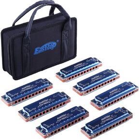 East top Harmonica Set of 7, 10 Holes Diatonic Blues Harp Mouth Organ Set of 7 Keys 008K Harmonicas set for Beginners and Professional with Black Case, as Gift(7)